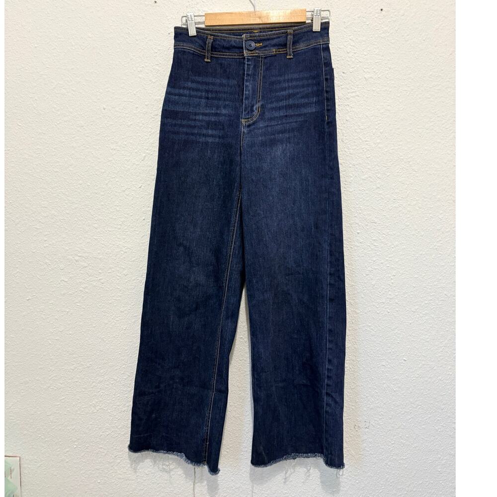 OAT New York Wide Leg High Rise Jeans Dark Wash Raw Hem Minimalist Classic 4/27